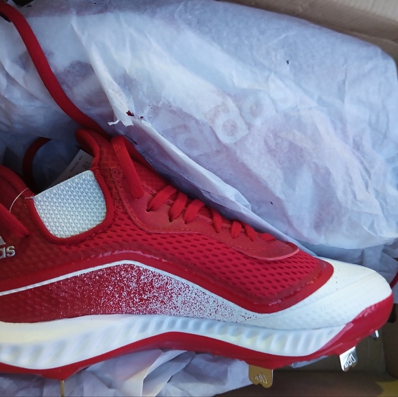 ADIDAS ICON V BOUNCE RED/WHITE BASEBALL /SOFTBALL CLEATS MEN’S  SIZE 7.5 NEW - Picture 4 of 7